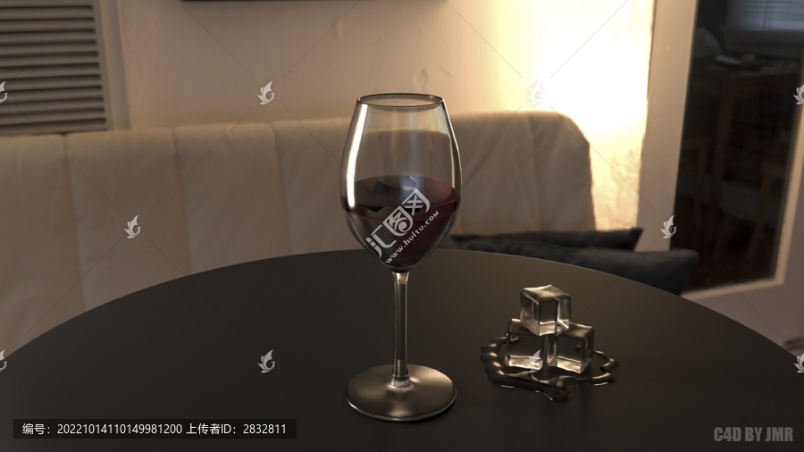 高腳杯中的紅酒3D場景