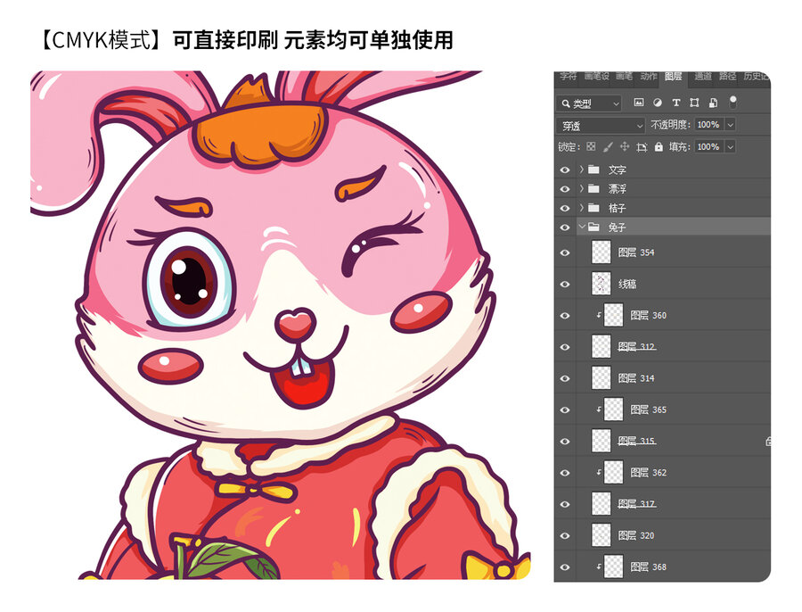 國潮風(fēng)大吉大利兔年插畫