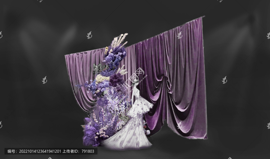 紫色系婚禮合影區(qū)效果圖