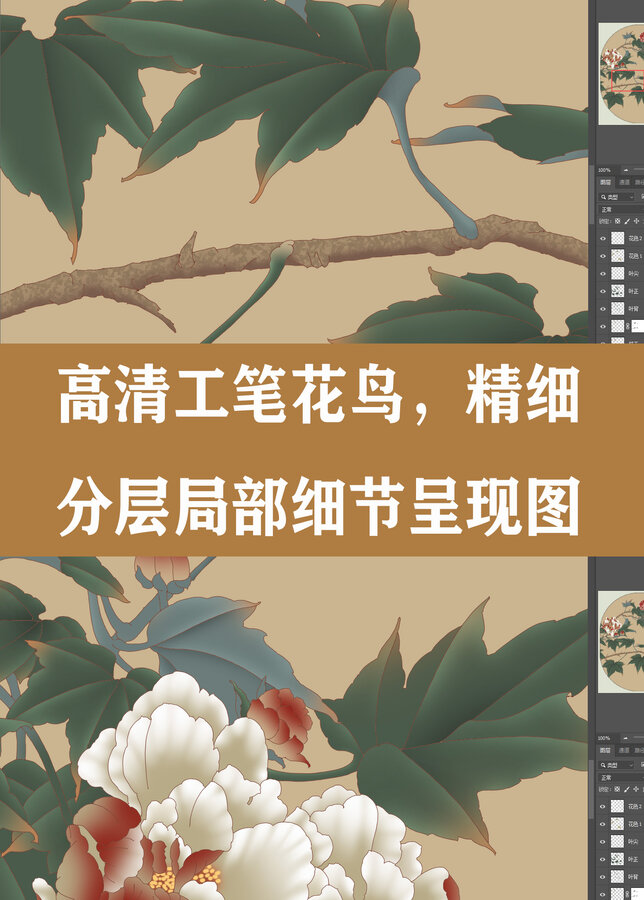 芙蓉工筆扇面畫