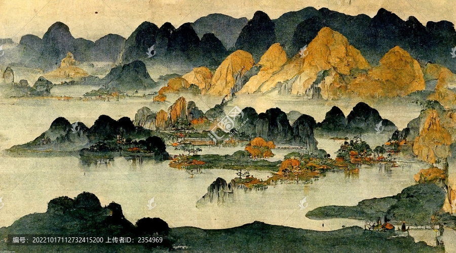 新中式意境水墨山水裝飾背景墻
