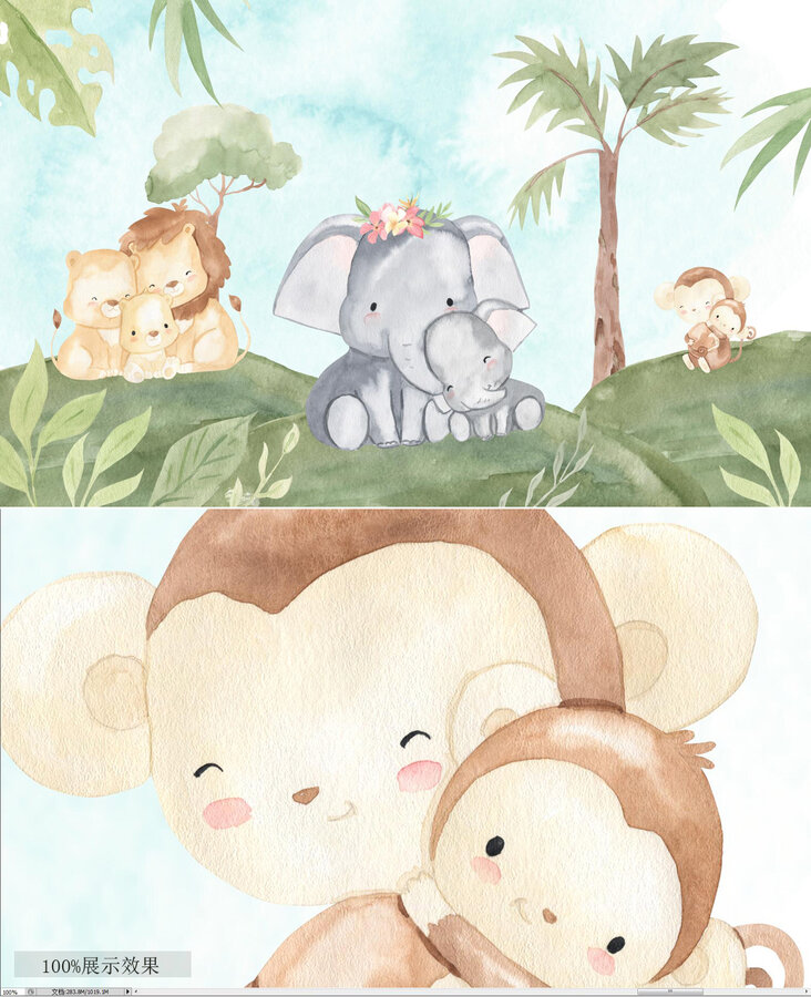 森林動(dòng)物兒童房背景墻