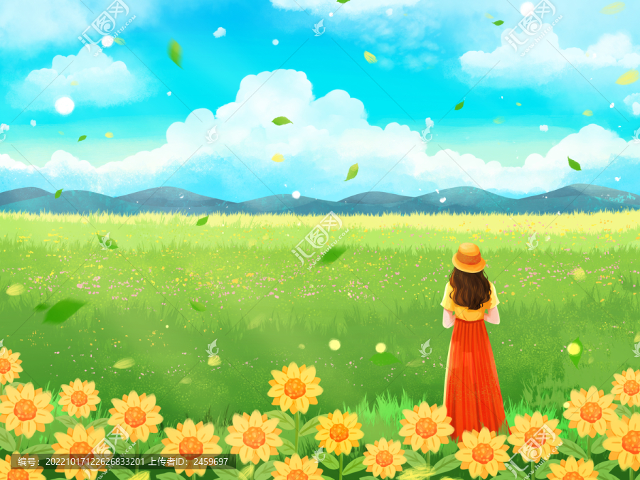 唯美夏天花開旅游風(fēng)景插畫
