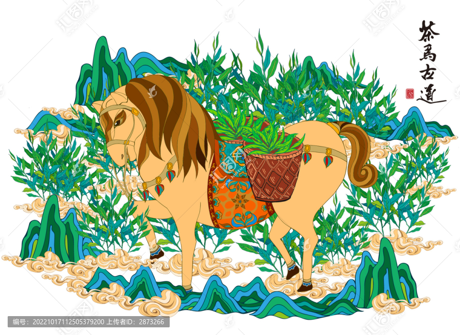茶包裝插畫茶馬古道