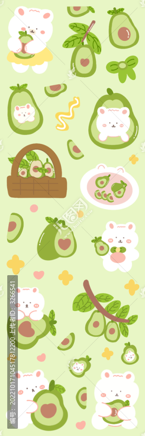 牛油果小熊咕卡貼紙