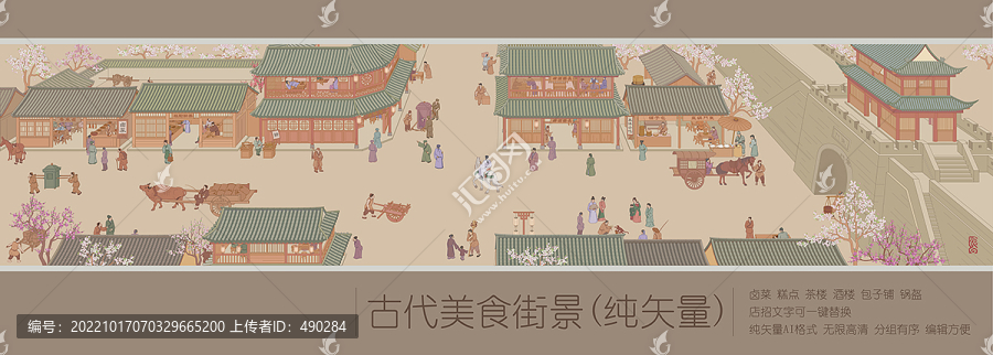 古代美食街景