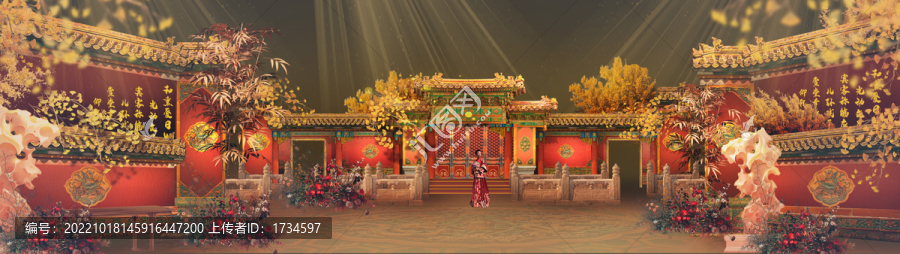 大氣宮廷紅金中式婚禮迎賓區(qū)