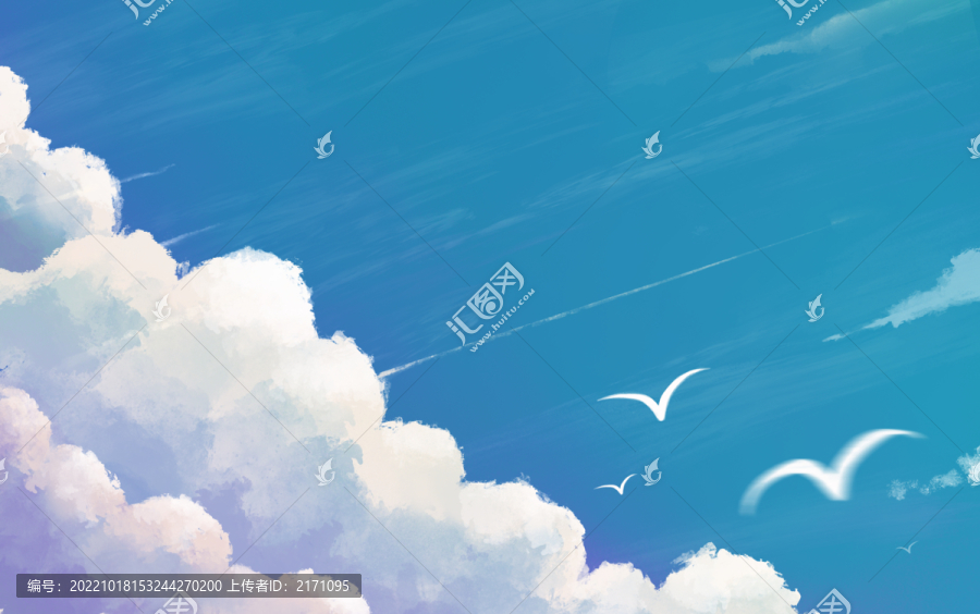 云朵藍(lán)天白云飛鳥(niǎo)治愈清新插畫