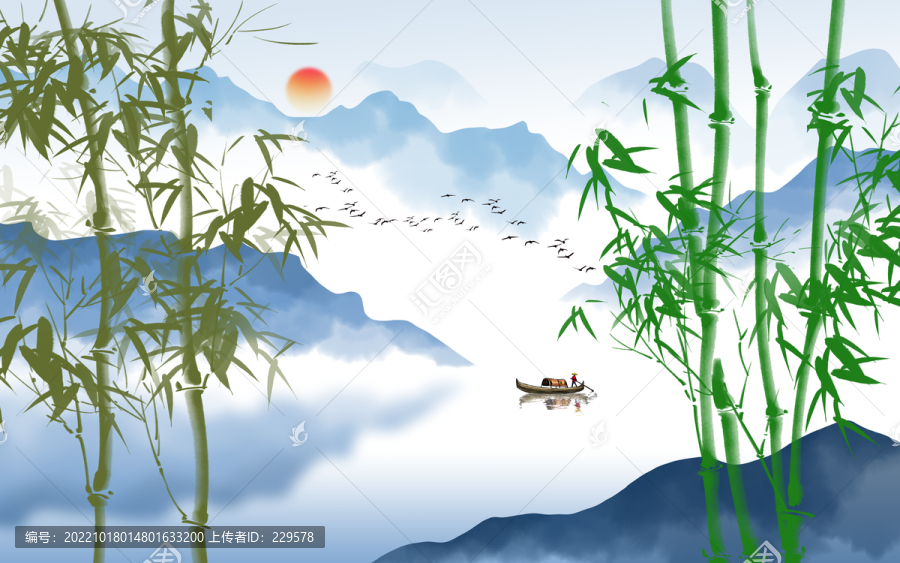 墨竹山水背景墻