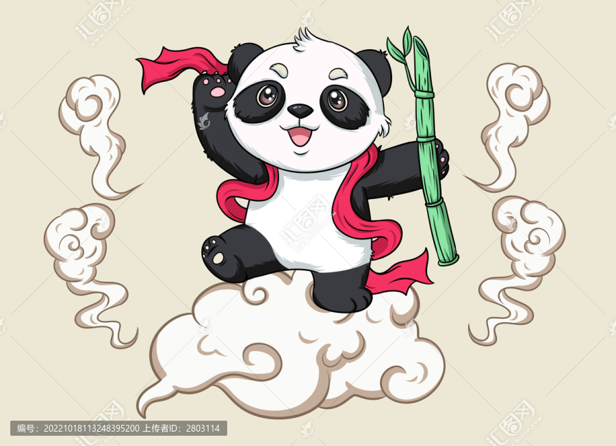 可愛(ài)熊貓駕祥云