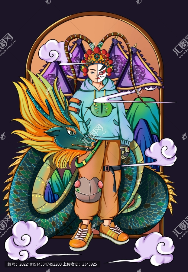 國潮戲曲變臉插畫文創(chuàng)插畫
