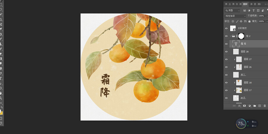 水彩柿子手繪秋分霜降節(jié)氣