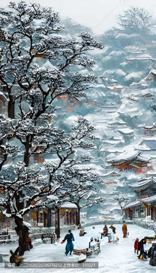 冬季古鎮(zhèn)裝飾畫