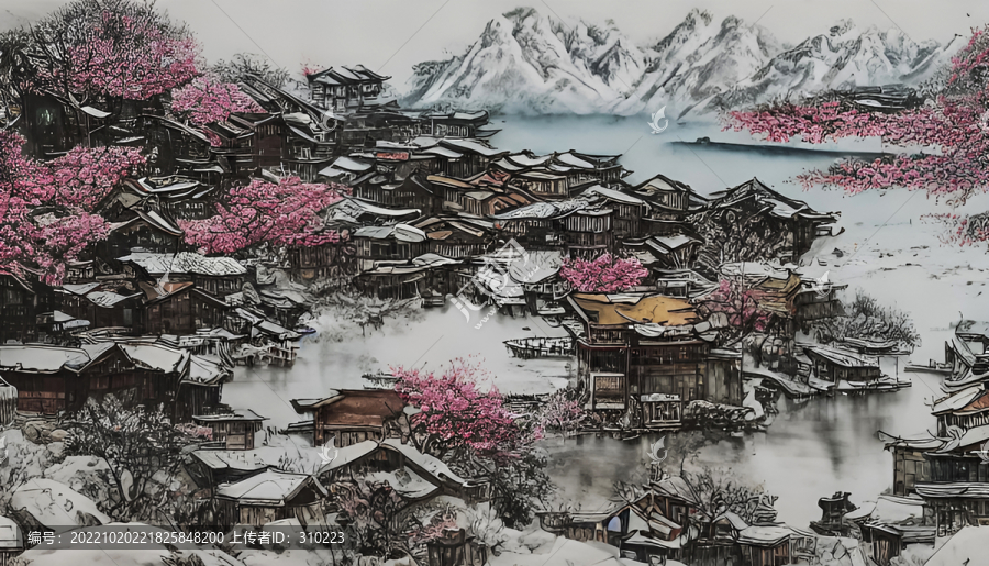 冬季古鎮(zhèn)裝飾畫