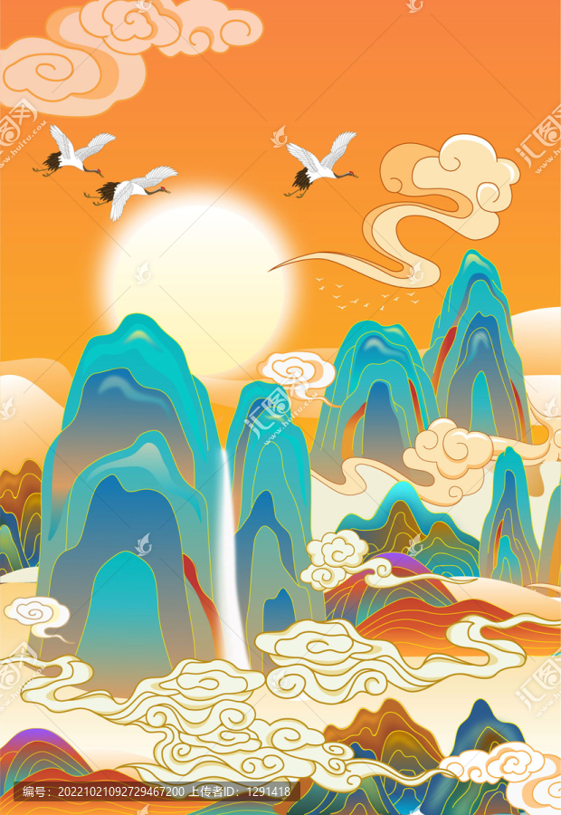國潮山水仙景插畫