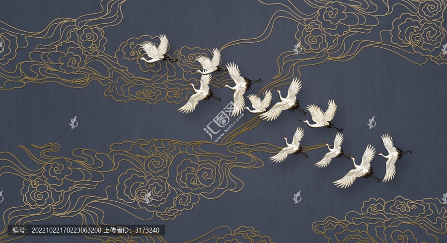 中式祥云仙鶴背景