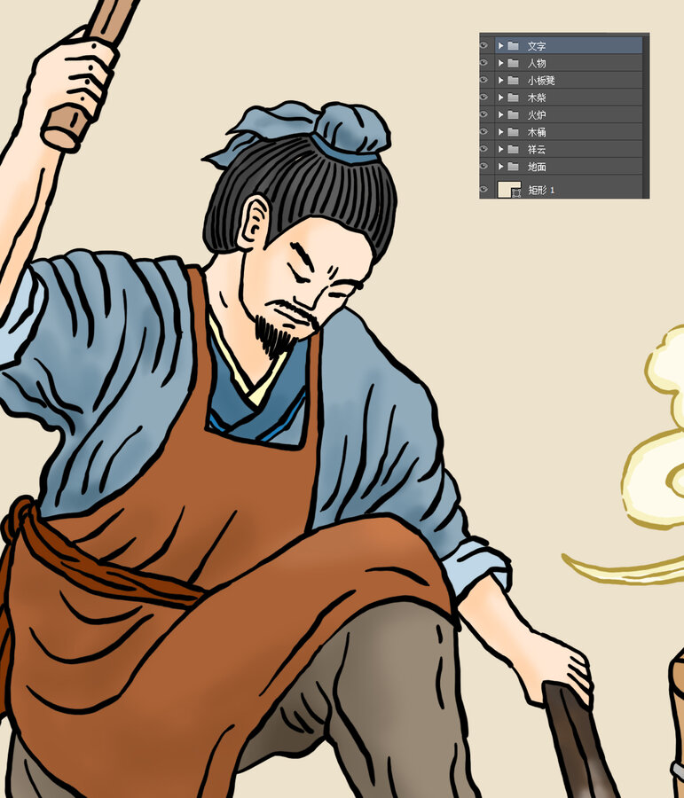 古代人物鑄劍圖