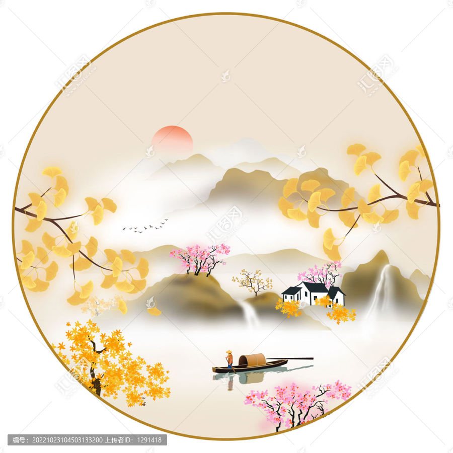 水墨山水矢量插畫
