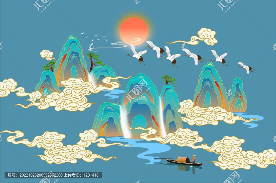 國潮山水矢量插畫
