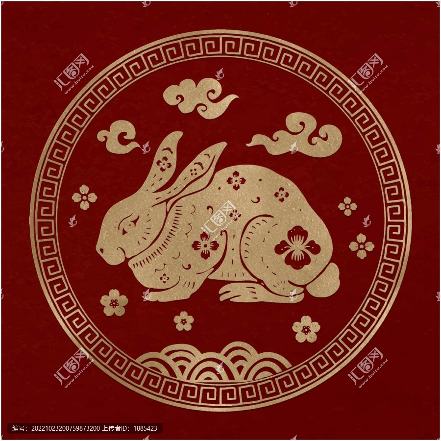 金色兔子紅色喜慶可愛矢量