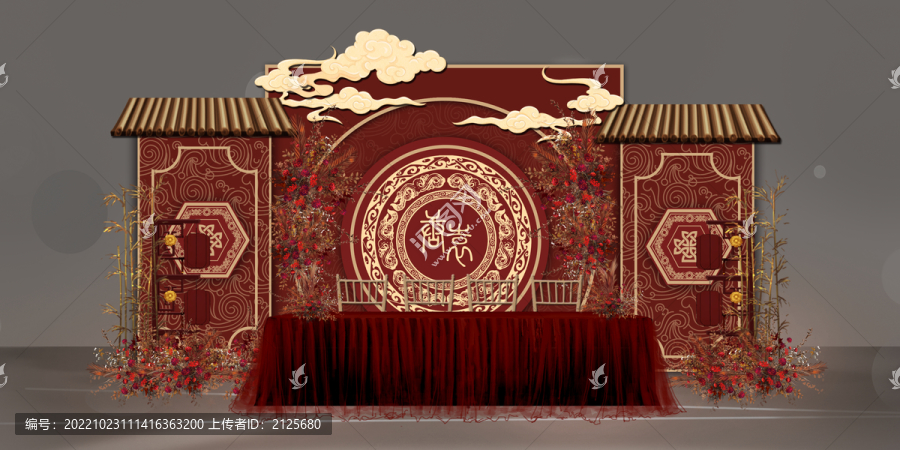 紅金漢唐婚禮簽到區(qū)效果圖
