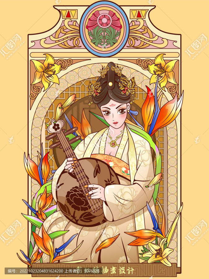 國風(fēng)古風(fēng)國潮月琴女人包裝海報