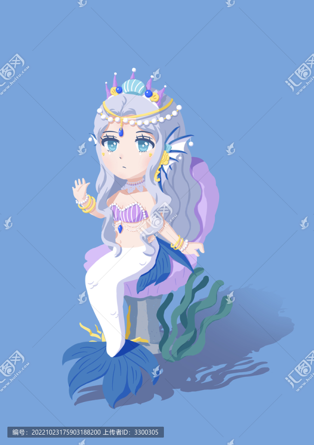 藍(lán)色唯美夢幻美人魚仙氣卡通