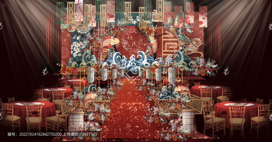 國潮新中式紅藍(lán)撞色婚禮效果圖
