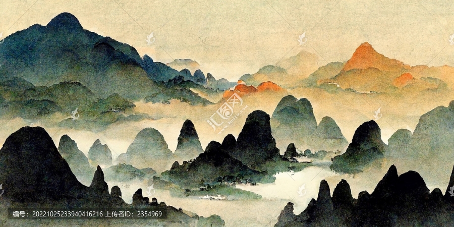 新中式手绘山水风景意境装饰画