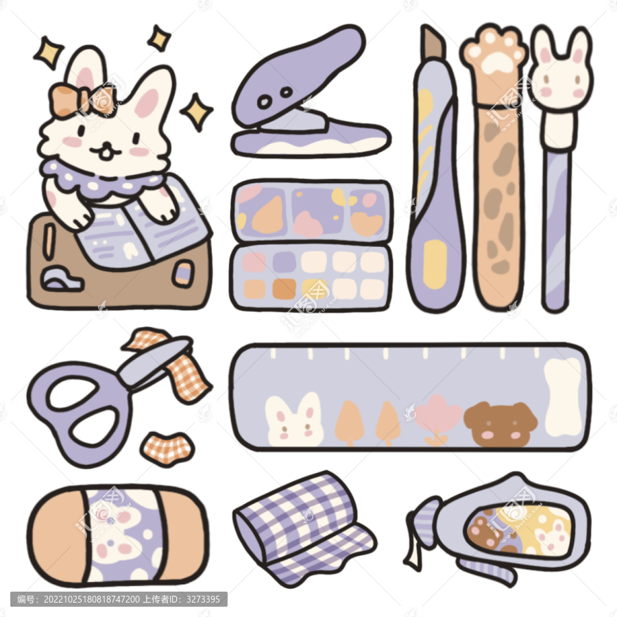 紫色兔子手帳插畫貼紙工具咕卡