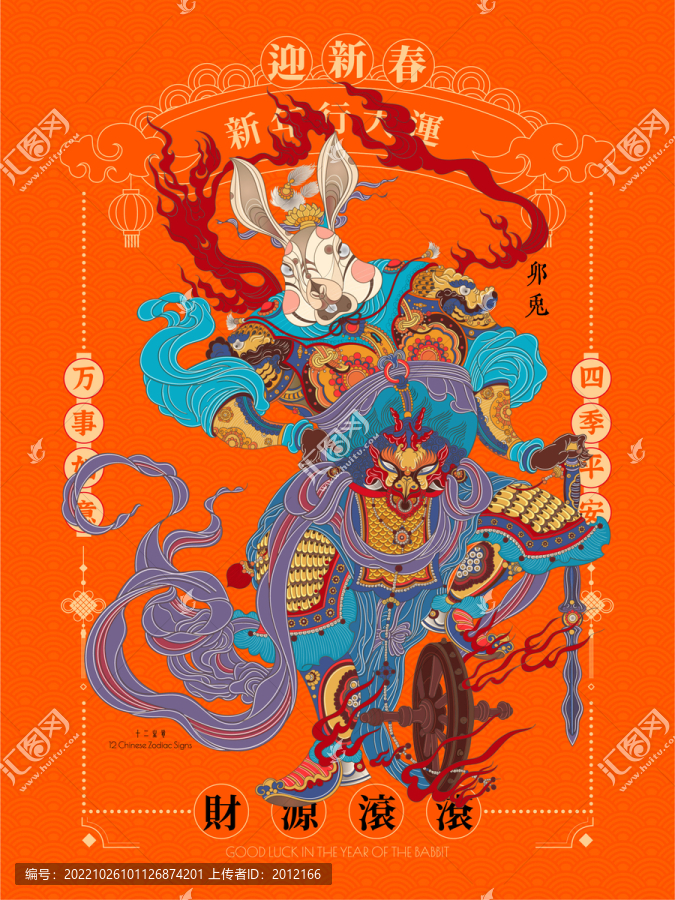 兔年十二生肖屬相年畫國潮插畫