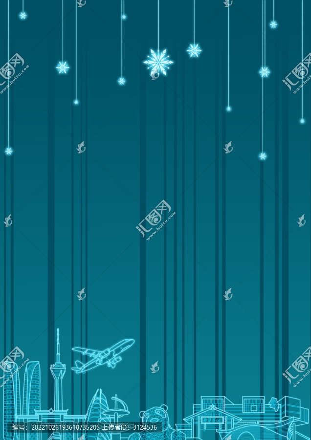 成都城市地標(biāo)建筑線性插畫豎版