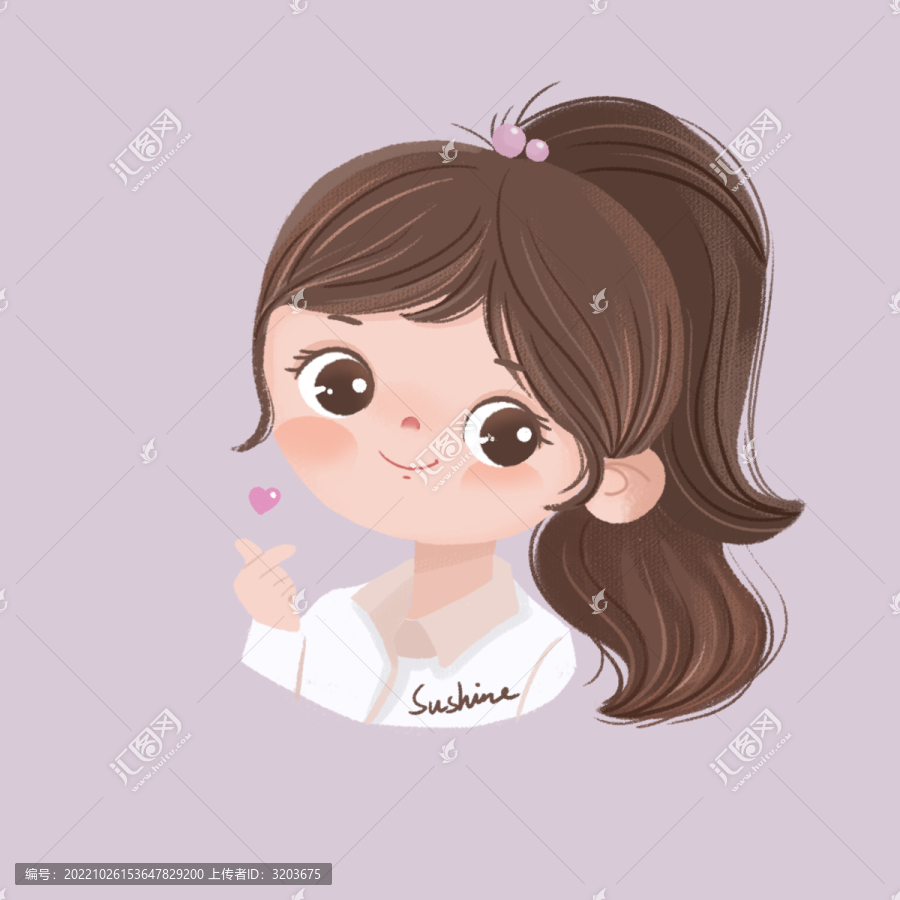可愛(ài)女孩長(zhǎng)發(fā)比心手繪頭像插畫(huà)