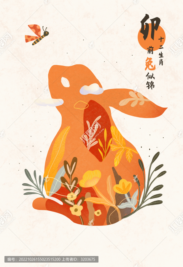 兔年植物裝飾畫十二生肖