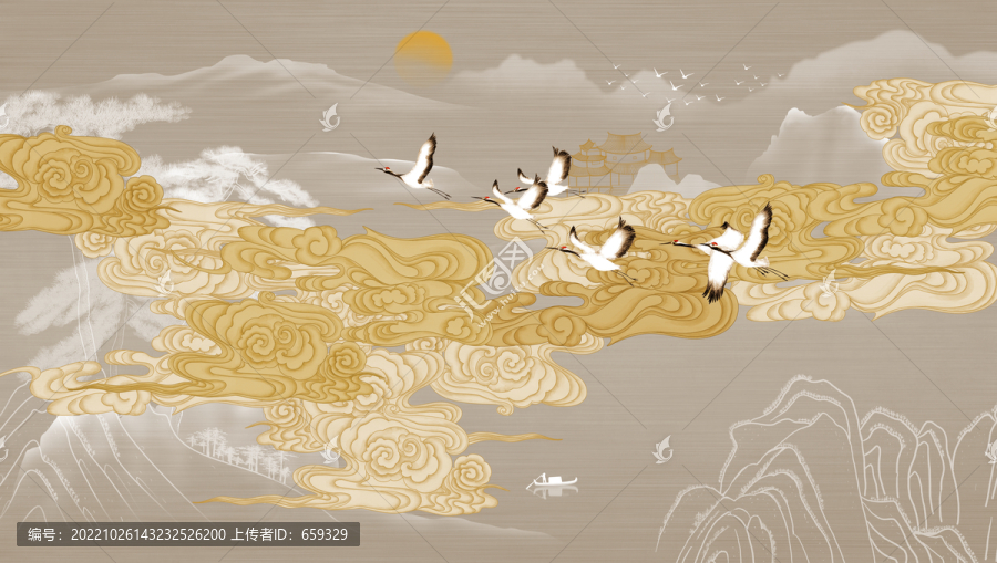 新中式祥云背景墻