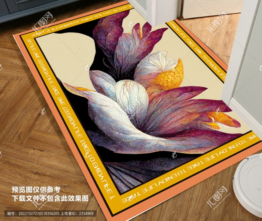 輕奢手繪油畫招財荷花地毯地墊