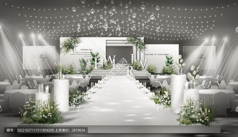 韓式白綠婚禮效果圖