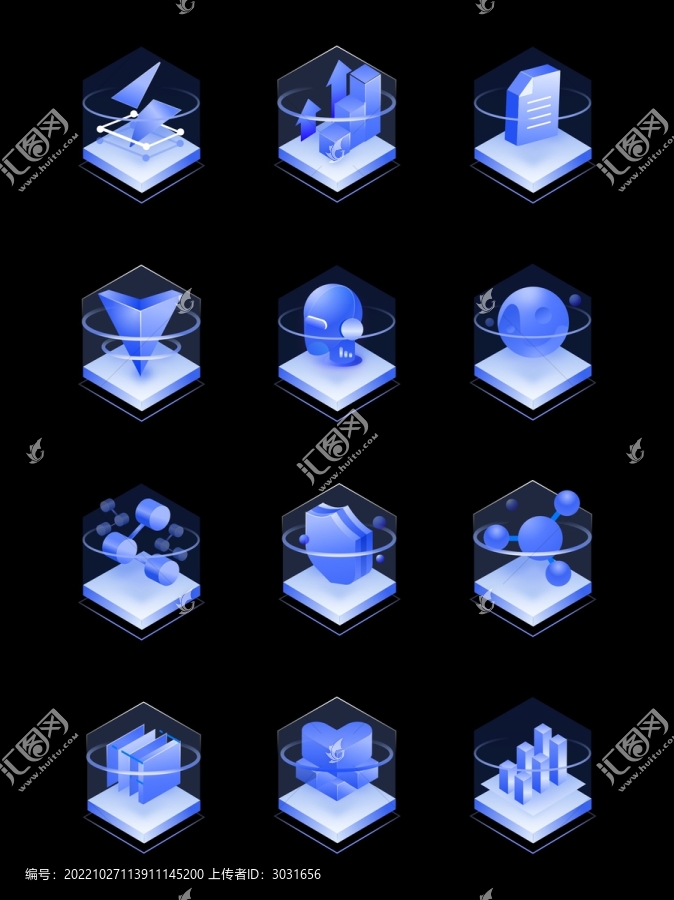 科技感3D立體大數(shù)據(jù)UI圖標(biāo)