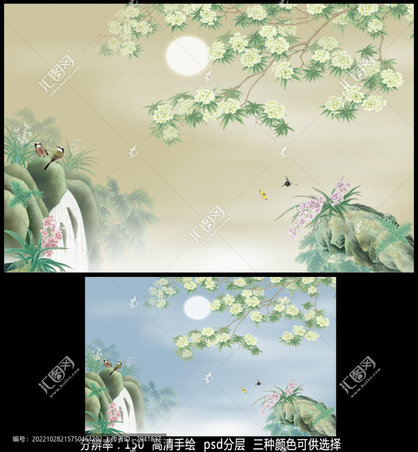 杜鵑花花鳥壁畫背景墻