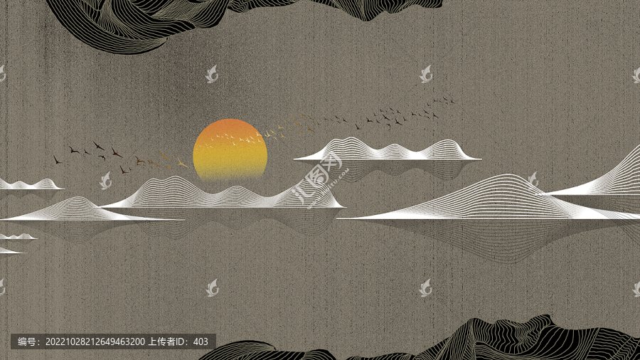 新中式意境山水線條裝飾畫