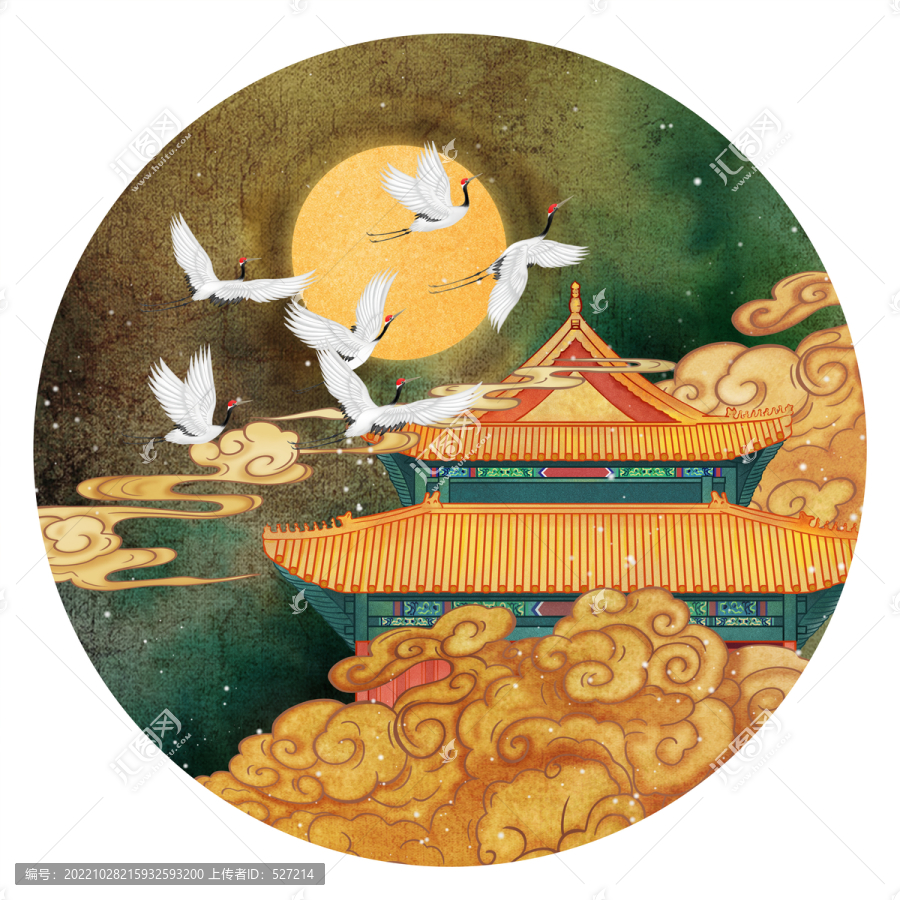 中國風(fēng)仙鶴祥云插畫