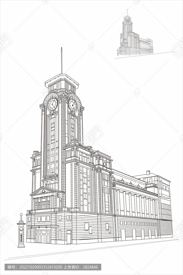 線描鐘樓
