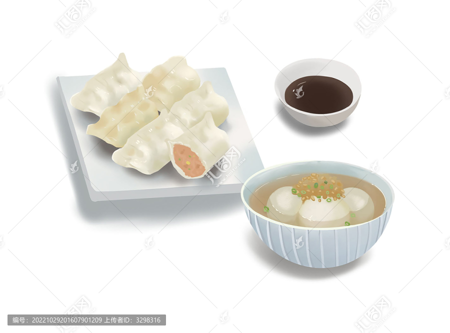 暖黃色豬肉玉米餃子湯圓香醋