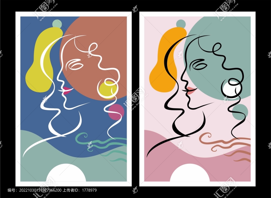 女人頭像抽象線條裝飾畫(huà)