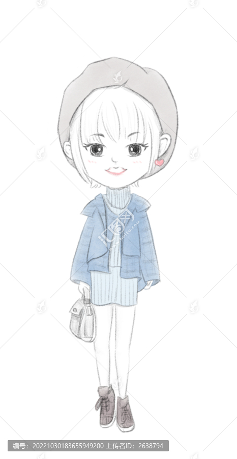 簡筆畫小清新時尚女孩