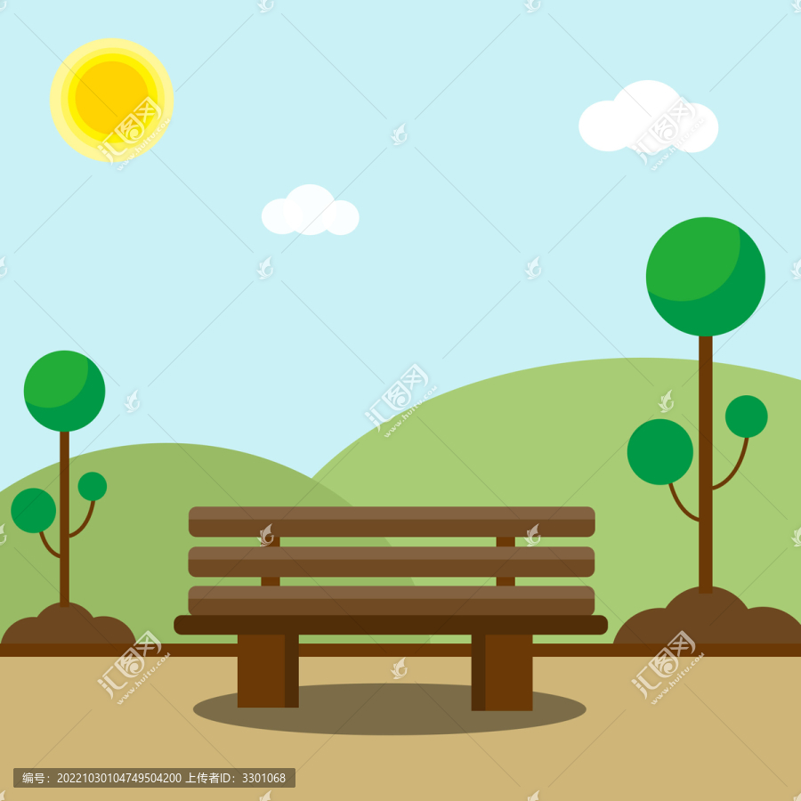 陽光下的公園一角天空白云馬路
