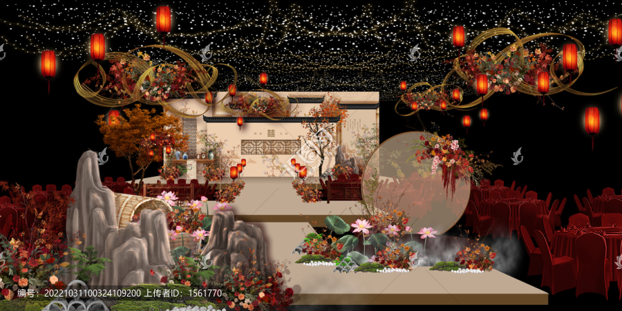 香檳紅中式婚禮效果圖