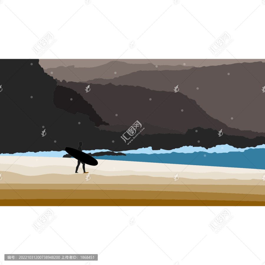 卡通寫實(shí)海邊高山風(fēng)景