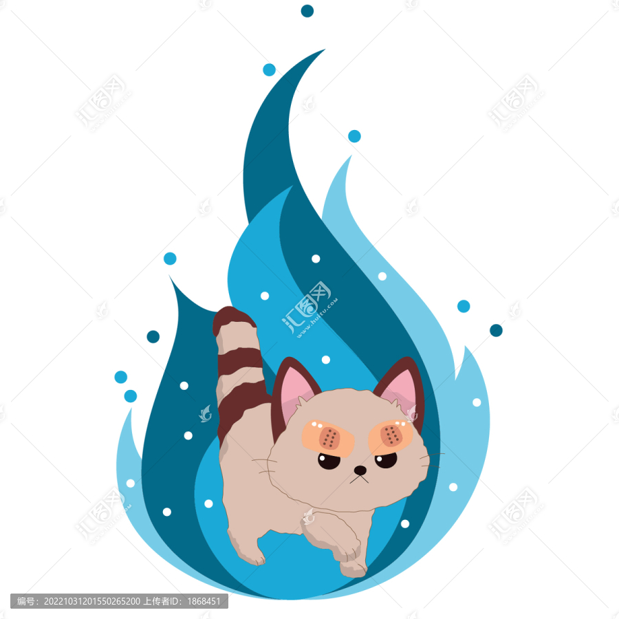 卡通可愛藍(lán)焰生氣小貓