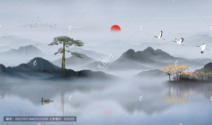 迎客松山水畫